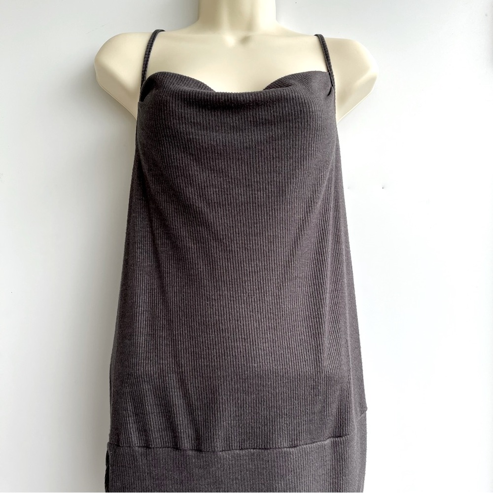Shandy Gray Ribbed Cotton Halter Tank Top Size L